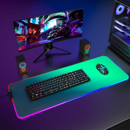 ITNRSIIET RGB Gaming Mouse Pad Full Desk XL Extended Large Gaming Mousepad 12 Lighting Modes, 30% Thicker, Big LED Desk Mat for Keyboard Men Gamers Esport Pros, 32" x 12",Gradual Green - color: Z-gradual Green