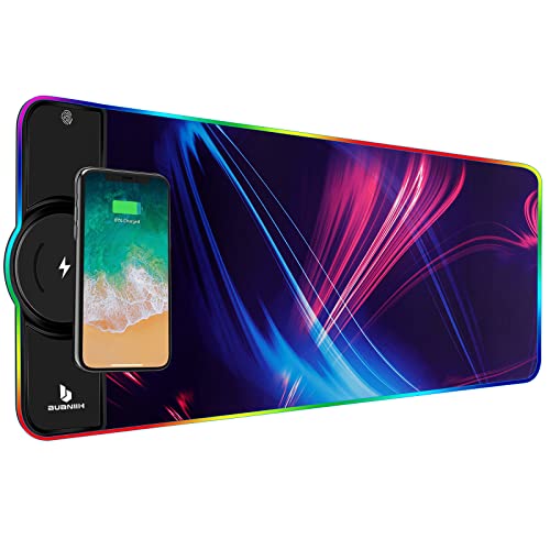 Mouse Pad,Gaming Desk Mat,Mouse Pad with Wireless Charging | 15W Fast Chargering,10 Lighting Modes,for Gaming Keyboard&Mouse,Home&Office,Mobile Phone Devices,31.5"X11.8",Flare Color - color: Flare Color