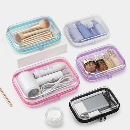 Clear Hard Shell Organizer Cases, 2 Pack | Iridescent PET shell with water-resistant, scratch-resistant surface for travel, toiletries, electronics and daily essentials - color: Purple2