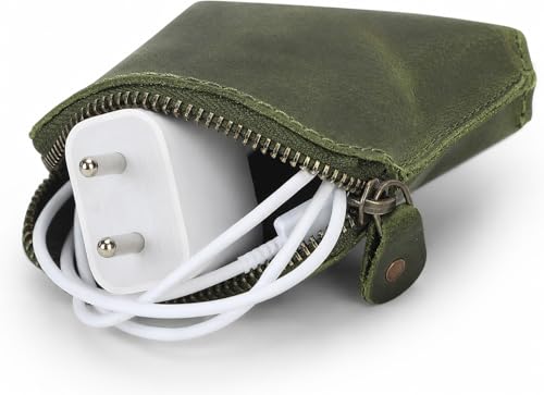Premium Full Grain Leather Playing Card Case, Zippered Playing Card Holder for Poker Bridge Cards, Durable Leather Card Deck Storage Organizer Travel Card Carrying Pouch Multi Purpose Wallet - color: Green