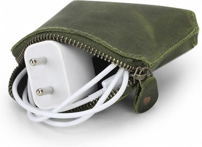 Premium Full Grain Leather Playing Card Case, Zippered Playing Card Holder for Poker Bridge Cards, Durable Leather Card Deck Storage Organizer Travel Card Carrying Pouch Multi Purpose Wallet - color: Green