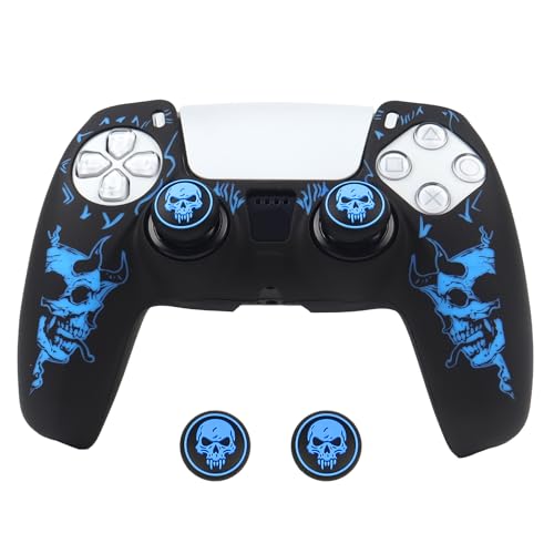 Horned Skull Controller Skin Cover Compatible with PS5/Playstation 5 Controller, RALAN Protector Case Customised Thumb Grip - color: Horned skull Blue
