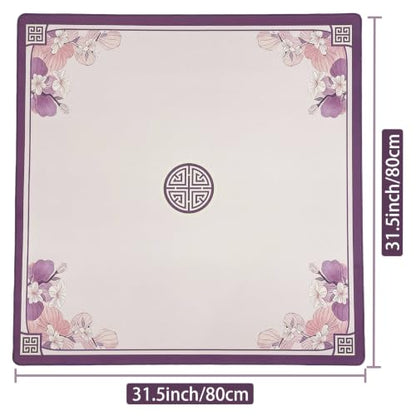 Mahjong Mat for Table, 31.5 x 31.5 Inch | Pink&Purple Flower, Portable Packaging Bag, Non-Slip, Noise Reduce, Water-Absorbent, For Card Games/Dominoes/Board Games