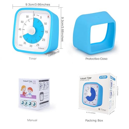 Visual Timer, Silent 60-min Countdown Timer for Kids, Blue Blue | Protective Case, Time Management Tool, Mute and Ringing Alarm Available, Low Power Reminder, for Study,Game,Work,Fitness etc - color: Blue Blue
