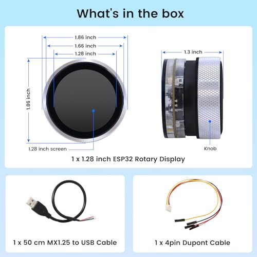 ELECROW 1.28" ESP32 Rotary Display 240x240 HMI IPS Round Knob Touch Display | 2.4G WiFi and BLE Capacitive Rotary Touch Screen Development Board Compatible with Arduino IDE and LVGL Library - size: 1.28" ESP32 Rotary Display