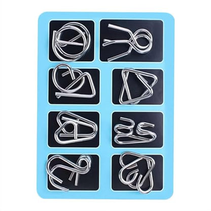 Metal Puzzle Solving,8/16/24/40Pcs 3D Interlocking Metal Wire Puzzles Set for Adults,Brain Teaser Puzzles IQ Logic Mind Games,Reverse Thinking Physics Mind Games for Party - color: Blue