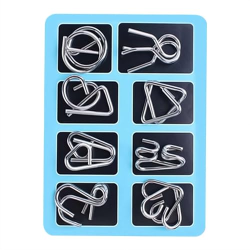 Metal Puzzle Solving,8/16/24/40Pcs 3D Interlocking Metal Wire Puzzles Set for Adults,Brain Teaser Puzzles IQ Logic Mind Games,Reverse Thinking Physics Mind Games for Party - color: Blue