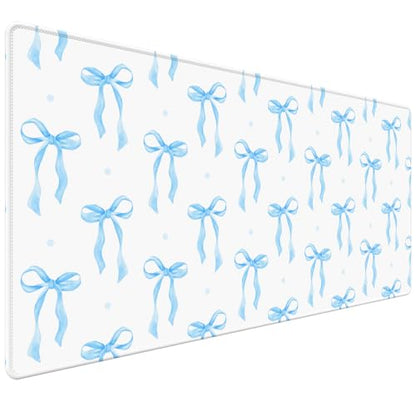 Blue Bow Desk Mat 35.4x15.7 Inch, Large Extended Mouse Pad with Coquette Bow Pattern, Non-Slip Waterproof Desk Pad for Home Office, Study & Aesthetic Setup (Blue Bow) - color: Blue Bow