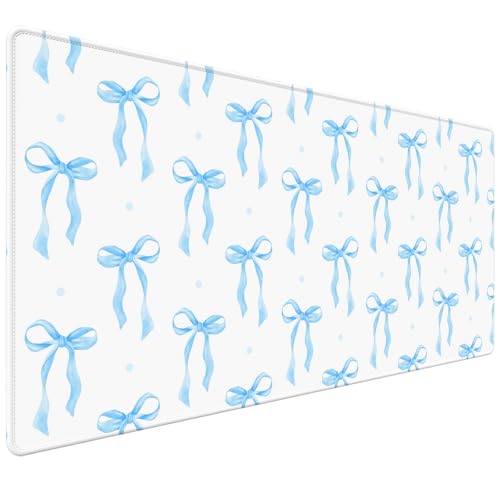 Blue Bow Desk Mat 35.4x15.7 Inch, Large Extended Mouse Pad with Coquette Bow Pattern, Non-Slip Waterproof Desk Pad for Home Office, Study & Aesthetic Setup (Blue Bow) - color: Blue Bow