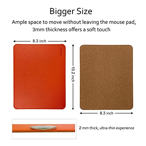 MelVan PU Leather Mouse Pad with Stitched Edge, Wood Mousepad, Waterproof Gaming Mouse Pad Mat for Computers, Laptop, Office & Home, 10.2" x 8.3", 1 Pack (Orange) - color: Orange