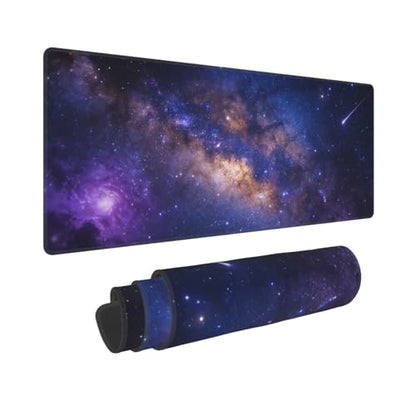 Large Gaming Mouse Pad Desk Mat, Purple Galaxy Nubula Extended Keyboard Mouse Pad Mousepad with Non-Slip Base and Stitched Edge Mouse Mat Desk Pad Mouse Pads for Desk Home Office, 31.5 x 11.8 - color: Purple Galaxy 02