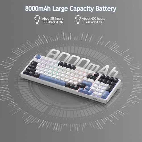 MageGee LIGHT100 Wireless Creamy Keyboard, Gasket Structure Hot Swappable, Tri-Mode 2.4G/USB-C/BT5.0 RGB Backlit Mechanical Gaming Keyboard for Win/Mac/PC, PBT Keycap, 4000mAh Battery, Blue - color: Black Blue/Ivory White Switch