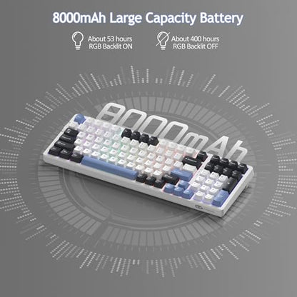 MageGee LIGHT100 Wireless Creamy Keyboard, Gasket Structure Hot Swappable, Tri-Mode 2.4G/USB-C/BT5.0 RGB Backlit Mechanical Gaming Keyboard for Win/Mac/PC, PBT Keycap, 4000mAh Battery, Blue - color: Black Blue/Ivory White Switch