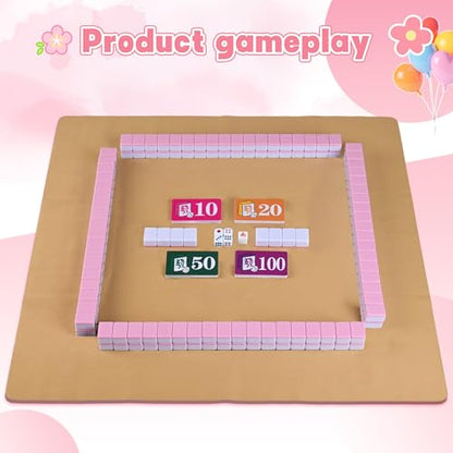 Chinese Small Mahjong Set, 144 Numbered Melamine 1.17" Size Tiles(Pink) and 8 Blank Tiles, with Carrying Travel Bag, English Instruction, Mahjong Mat, Pro Complete Mahjongg Game Set (Majiang) - color: Pink, size: 1.17 in