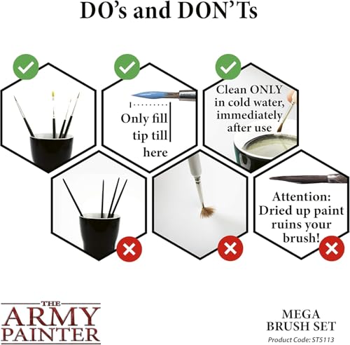 The Army Painter Wargames Mega Brush Set, Black, 10 Miniature Paint Brushes, Incl. Free Masterclass Kolinsky Sable Hair and Detail Paint Brush with Fine Tip - for Miniature Painting, D&D & Warhammer