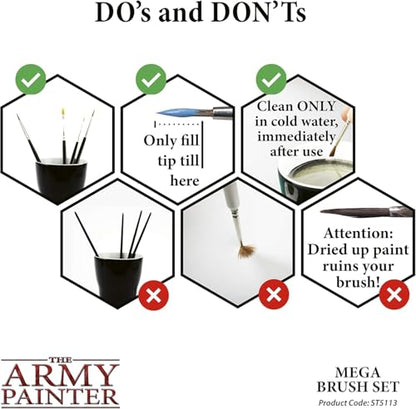 The Army Painter Wargames Mega Brush Set, Black, 10 Miniature Paint Brushes, Incl. Free Masterclass Kolinsky Sable Hair and Detail Paint Brush with Fine Tip - for Miniature Painting, D&D & Warhammer