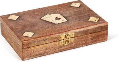 Handmade Wooden Playing Card Holder Box -See Through Playing Cards Case with Include 2 Sets of Cards Including Wooden 4 Dice