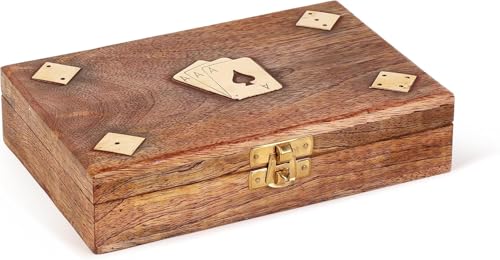 Handmade Wooden Playing Card Holder Box -See Through Playing Cards Case with Include 2 Sets of Cards Including Wooden 4 Dice