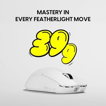 Pulsar Gaming Gears X2 Crazylight Wireless Gaming Mouse, Ultra Lightweight 1.38 oz (39g), Optical Switch, 32000 DPI, 750 IPS, XS-1 Sensor, 8k Compatible (Medium, Uyuni White) - color: Uyuni White, size: Medium, style: X2 CrazyLight