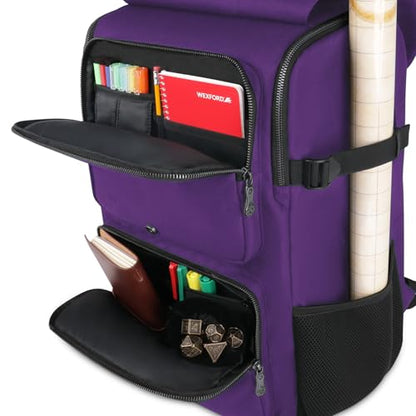 ENHANCE Collector's Edition DnD Backpack - RPG DM Bag for Dungeons and Dragons - DnD Bag fits 6-8 Books, 18" Laptop/DM Screen Slot, Miniature Foam Trays, Accessory Pockets, Map Strap (Dragon Purple) - color: Dragon Purple