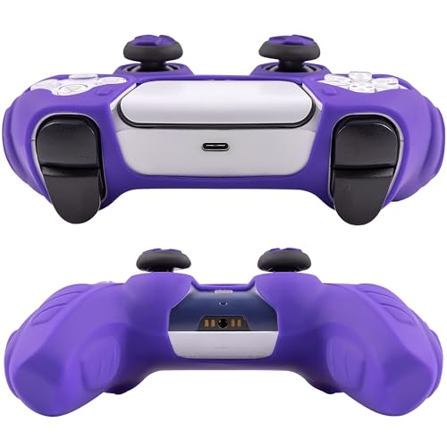 Ergonomic Soft Grip Skin for PS5, Anti-Slip Silicone Controller Cover with 6 Thumb Grips Accessories Set (Galactic Purple) - color: Purple