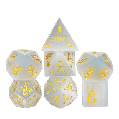 UDIXI Gemstone Dice Set White Cat's Eye Stone DND Dice for Tabletop Games | Natural Stone, Premium Gift Box, DM Gift, for Dungeons and Dragons Role Playing Games - color: White Cat's Eye（cat）