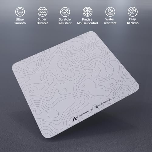 ATTACK SHARK CM05 Glass Gaming Mouse Pad,17.7x15.7 in Large Mouse Mat，Non Slip 9H Hard Mousepads,Nano-Textured Glass Surface with Improved Precision and Speed for FPS Players-White Contour - color: White Contour