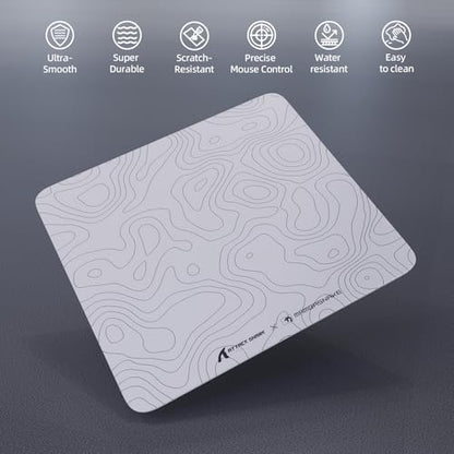 ATTACK SHARK CM05 Glass Gaming Mouse Pad,17.7x15.7 in Large Mouse Mat，Non Slip 9H Hard Mousepads,Nano-Textured Glass Surface with Improved Precision and Speed for FPS Players-White Contour - color: White Contour