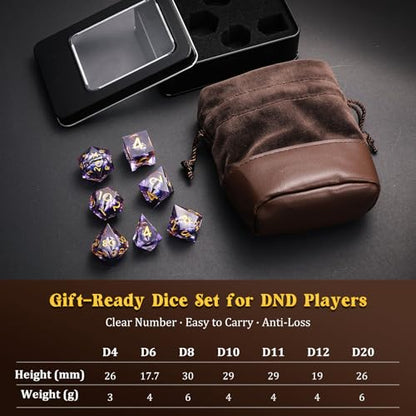 MoKo Liquid Core DND Dice Set 7PCS, Purple + Gold | Sharp Edge Resin Polyhedral, D20 D12 D10 D8 D6 D4 D%, Gift Box Included, Compatible with Dungeons and Dragons RPG - color: 1 - Purple + Gold
