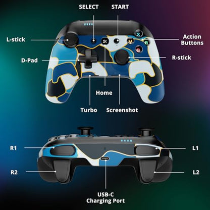 ISHAKO Wireless Switch Pro Controller Compatible with Switch/Lite/OLED, Gamepad with Turbo, Dual Vibration, Wake-up, and Motion Control - Blue