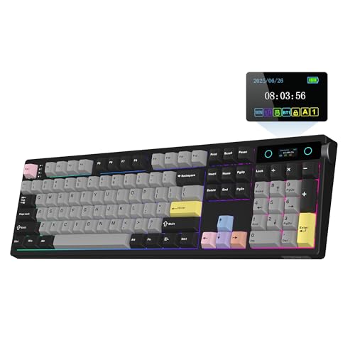 EPOMAKER TH108 PRO Full Size Mechanical Keyboard with Screen & Knob, Wireless Gaming Keyboard with 10000mAh, Creamy Gasket, Hot Swap, Custom Driver, RGB Backlight (Black, Sea Salt Silent) - color: Black, size: Sea Salt Silent