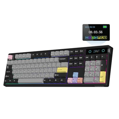 EPOMAKER TH108 PRO Full Size Mechanical Keyboard with Screen & Knob, Wireless Gaming Keyboard with 10000mAh, Creamy Gasket, Hot Swap, Custom Driver, RGB Backlight (Black, Sea Salt Silent) - color: Black, size: Sea Salt Silent