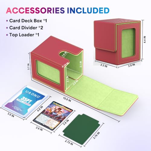 UAONO Card Deck Box for MTG Commander, Fits 100 Double-Sleeved Cards | Independent Commander Display, Magnetic Deck Case for Magic the Gathering TCG, 2 Dividers & 1 Top Loader (Red/Green) - color: A-Red&Lime Green