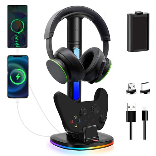 Controller Charger with RGB Headphone Stand & 6660mWh Battery for Xbox Series X|S/Elite 2/One/One X/One S/One Elite, XSX Controller Charger Station, Headset and Controller Holder with 2 USB Port - size: xbox Chager with Battery