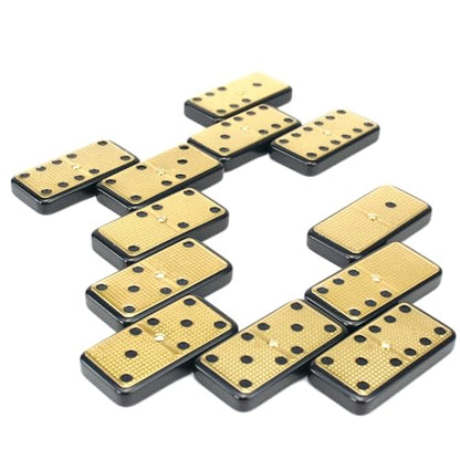 Bucher&Rossini Metal Surface Dominoes Set Double 6 for Adults and Kids - Classic 28Pieces Gold Metal Surface Domino's Game Set Idea Gift Present for Domino Players or Family Game Night - color: Gold New - Double 6