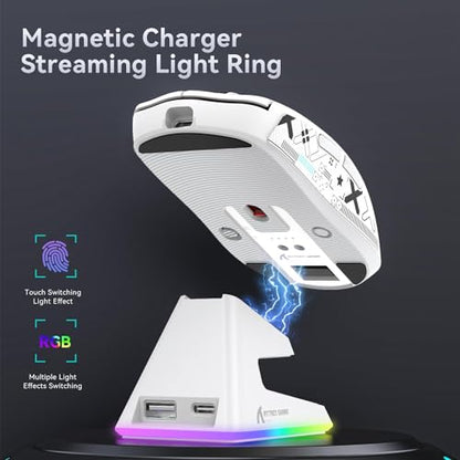 ATTACK SHARK X6 Lightweight Wireless Gaming Mouse with RGB Backlight Charging Base,Tri-Mode Wired/2.4GHz/BT5.2,26K DPI, PAW3395 Optical Sensor,HUANO Switch,5programmable Buttons,PC/Mac(White+Sticker) - color: White, size: Mouse with Anti-slip sticker