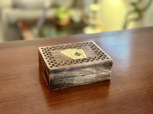 Unique Birthday Gift Ideas Handcrafted Classic Wooden Playing Card Holder Deck Box Storage Case Organizer With Premium Quality 'Ace' Playing Cards Anniversary Housewarming Gifts Men Women