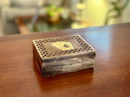 Unique Birthday Gift Ideas Handcrafted Classic Wooden Playing Card Holder Deck Box Storage Case Organizer With Premium Quality 'Ace' Playing Cards Anniversary Housewarming Gifts Men Women