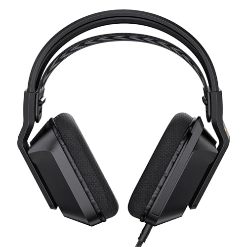 Keenso Wired Gaming Headset, ABS PC Gaming Headset with 50mm Drivers, Memory Foam Ear Cushions, Adjustable Headband, Rotatable Mic for PC Laptop Console Mobile Users (Black)