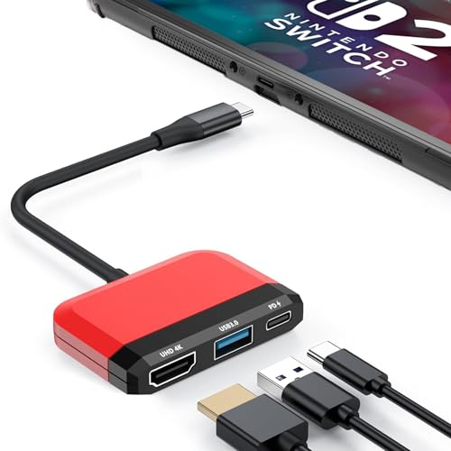 Switch Dock for Nintendo Switch 2/Switch/OLED, 3-in-1 Portable TV Dock with 4K@60Hz HDMI USB 3.0 Port USB C PD 100W Charging,Mini Travel Dock Replacement for Switch Docking Station - color: Red
