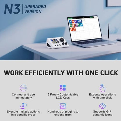 ActionRing Stream Controller Deck,Macro Keypad,Gaming Shortcut Keyboard | 6 Customizable Keys and 3 Dials,Trigger Actions for OBS/Twitch/YouTube,Workflow Controller,Compatible with Win/Mac(N3 White) - color: White