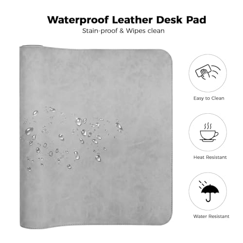 CHEERYGOO Faux Leather Desk Mat - Waterproof Mouse Pad, Non-Slip PU Leather Blotter, Writing Surface for Office and Home 47"x17" XXL Light Grey - color: Light Grey, size: 47" x 17"
