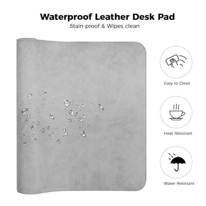 CHEERYGOO Faux Leather Desk Mat - Waterproof Mouse Pad, Non-Slip PU Leather Blotter, Writing Surface for Office and Home 47"x17" XXL Light Grey - color: Light Grey, size: 47" x 17"