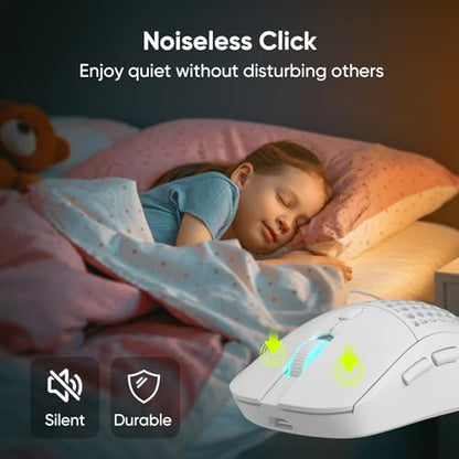 Honeycomb M32 Wireless Gaming Mouse - 2.4GHz RGB Rechargeable Ergo Mouse with Silent Clicks & 3200 DPI for PC/Mac -White - color: White