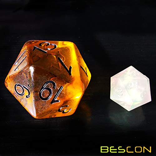 Bescon Amber Jumbo D20 38MM, Big Size 20 Sides Dice, Big 20 Faces Cube 1.5 inch - color: Amber
