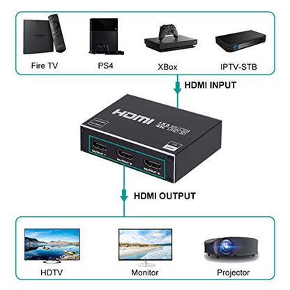 1x3 HDMI Splitter, 1 in 3 Out HDMI Splitter Audio Video Distributor Box Support 3D & 4K x 2K Compatible for HDTV, STB, DVD, PS3, Projector Etc - size: 1x3 4K@30Hz
