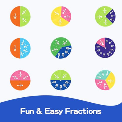 Magnetic Fraction Tiles & Circles Set with Dry Erase Board - Montessori Math Manipulatives Kit for Grade 1-5, Homeschool Classroom Fraction Puzzles and Games