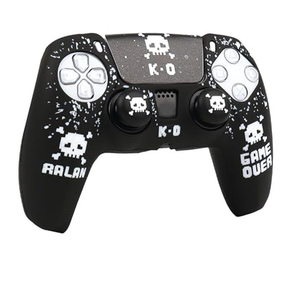 Pixelated Skull Controller Skin Cover Compatible with PS5/Playstation 5 Controller, RALAN Protector Case Customised Thumb Grip - color: Pixelated Skull Black White
