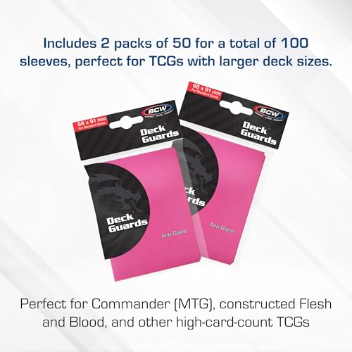 BCW Deck Guard - Double Matte Pink Card Sleeves | Acid-Free, Archival-Safe, No PVC | Anti-Glare Matte Finish | Fits Standard 2½" x 3½" Game Cards | Durable Deck Protector Sleeves | 100 Ct - color: Pink