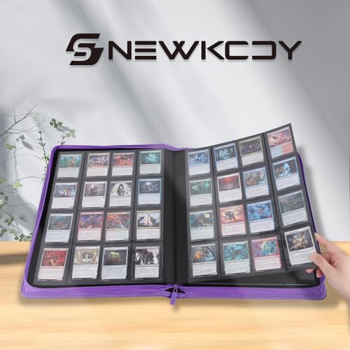 Snekdy premium 1024-pocket trading card binder, 16-pocket cards album, waterproof PU-leather Cover album with side loading, holds gaming, baseball, basketball & sports cards (Purple) - color: Purple